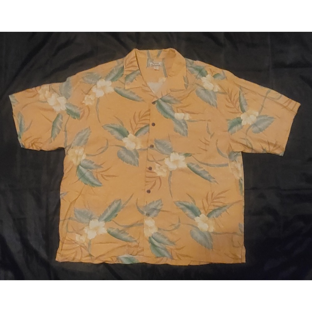 Tommy Bahama‎ 100% Silk Orange Tropical Floral Print AOP Mens Shirt XXL 2XL EUC